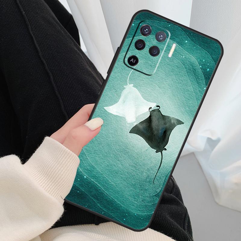Animal Manta Ray Case For Oppo A96 A76 A16 A60 A98 A58 A78 A18 A38 A80 A40 A77 A57 A17 A74 A54 A94 A15 A5 Pro