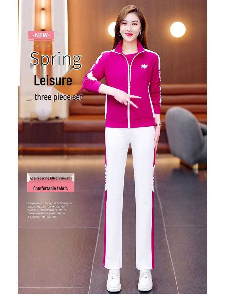 Bawełniany dres damski Woodpecker na wiosnę/jesień 2025: Modny Zestaw Trzech Elementów do Tańca Kwadratowego i Codziennego