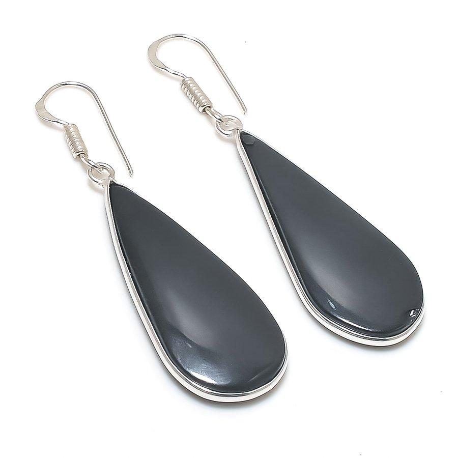 

Natural Black Onyx Gemstone 925 Sterling Silver Jewelry Earring 2.25 O1p36