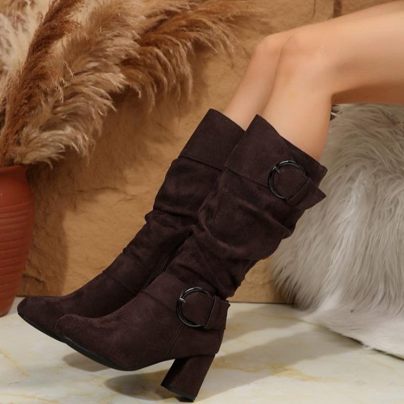 Fashion Knee-high Zipper Women's Modern Boots Women's Shoes High Quality New Pointed Toe Solid English Style Fashion Casual Plus Size 42