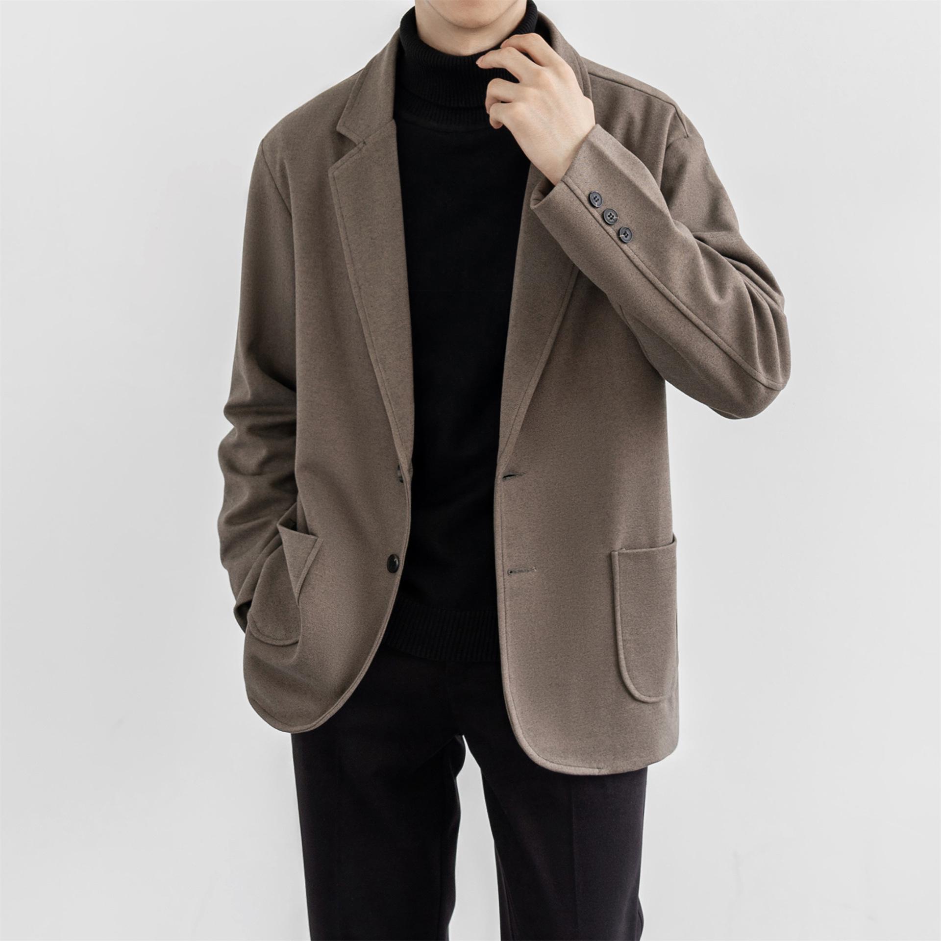 

Men s Thickened Woolen Winter Coat, Loose-Fit Korean Style Casual Short Suit 2XL коричневий