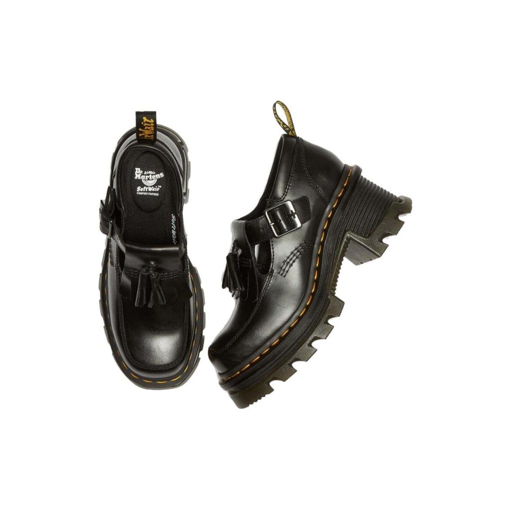 Dr. Martens Leather Fashion Chunky Heel Metal Buckle Casual Shoes Women Shoes Black 31494001