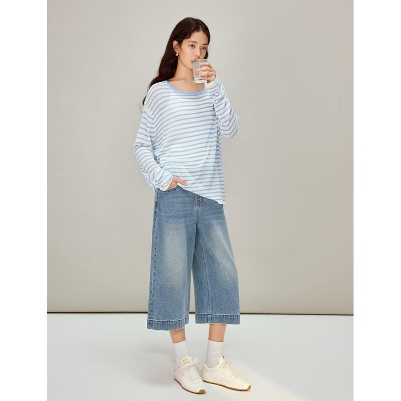 INMAN Women's Loose Fit Wide-Leg Cropped Denim Jeans