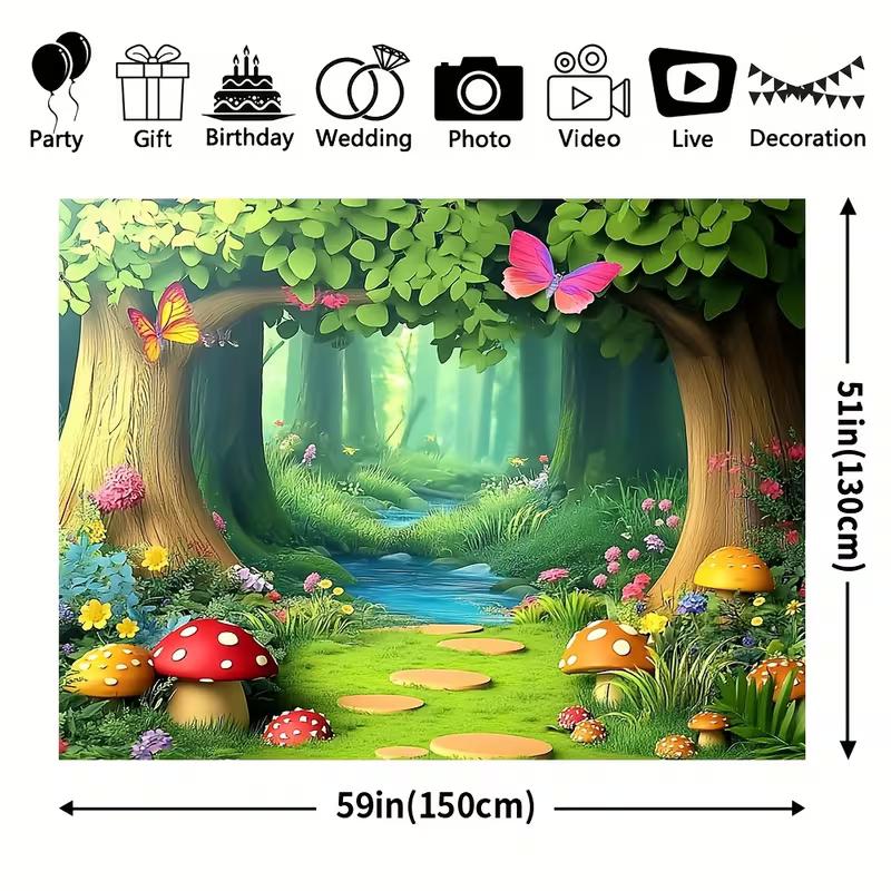 2D Enchanted Stream Forest Backdrop, 2D Fairy Tale Kids Party Decor