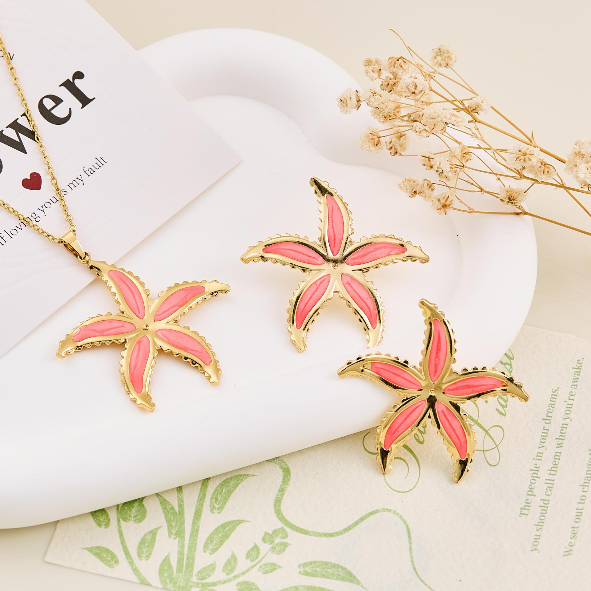 Набор: Ожерелье и серьги-гвоздики «Морская звезда» из перламутра, Высококачественная ювелирная сталь