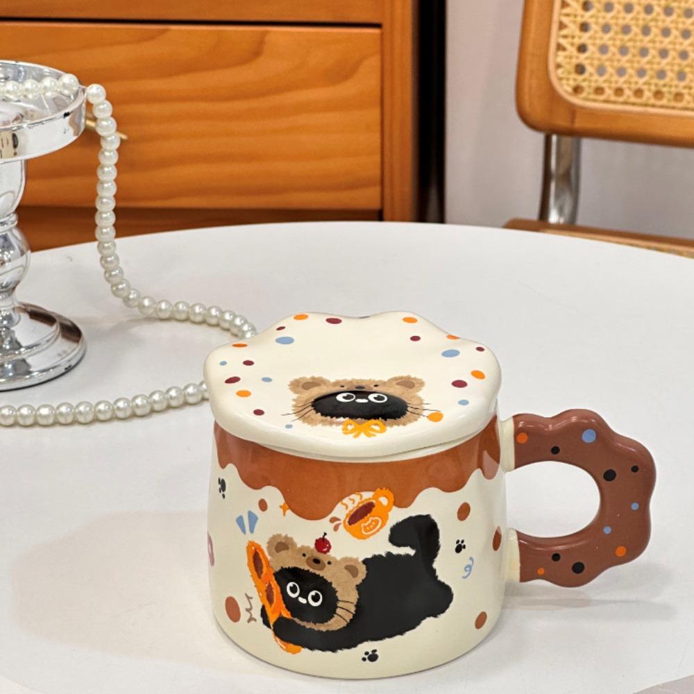 Gifts Birthday Lid Cute Ceramic Breakfast Cup Cat Coffee Cup Cup High Value Mug with Hand