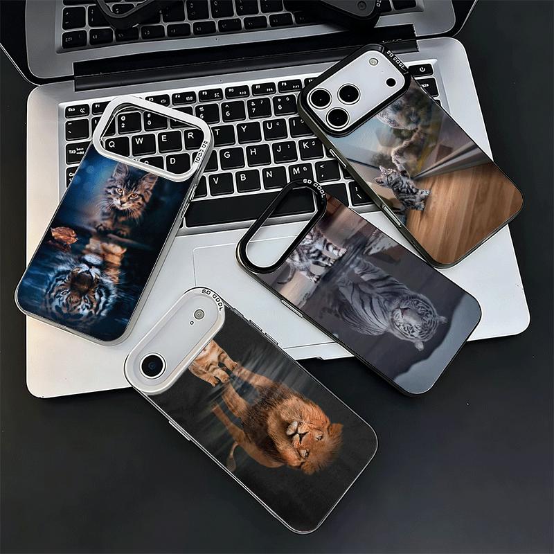 Cat Reflects Tiger Cool Shockproof Phone Case for iPhone 17 Air 16 16E 15 Pro Max 14 Plus 13 Mini 12 Back Cover Anti Fall Fundas
