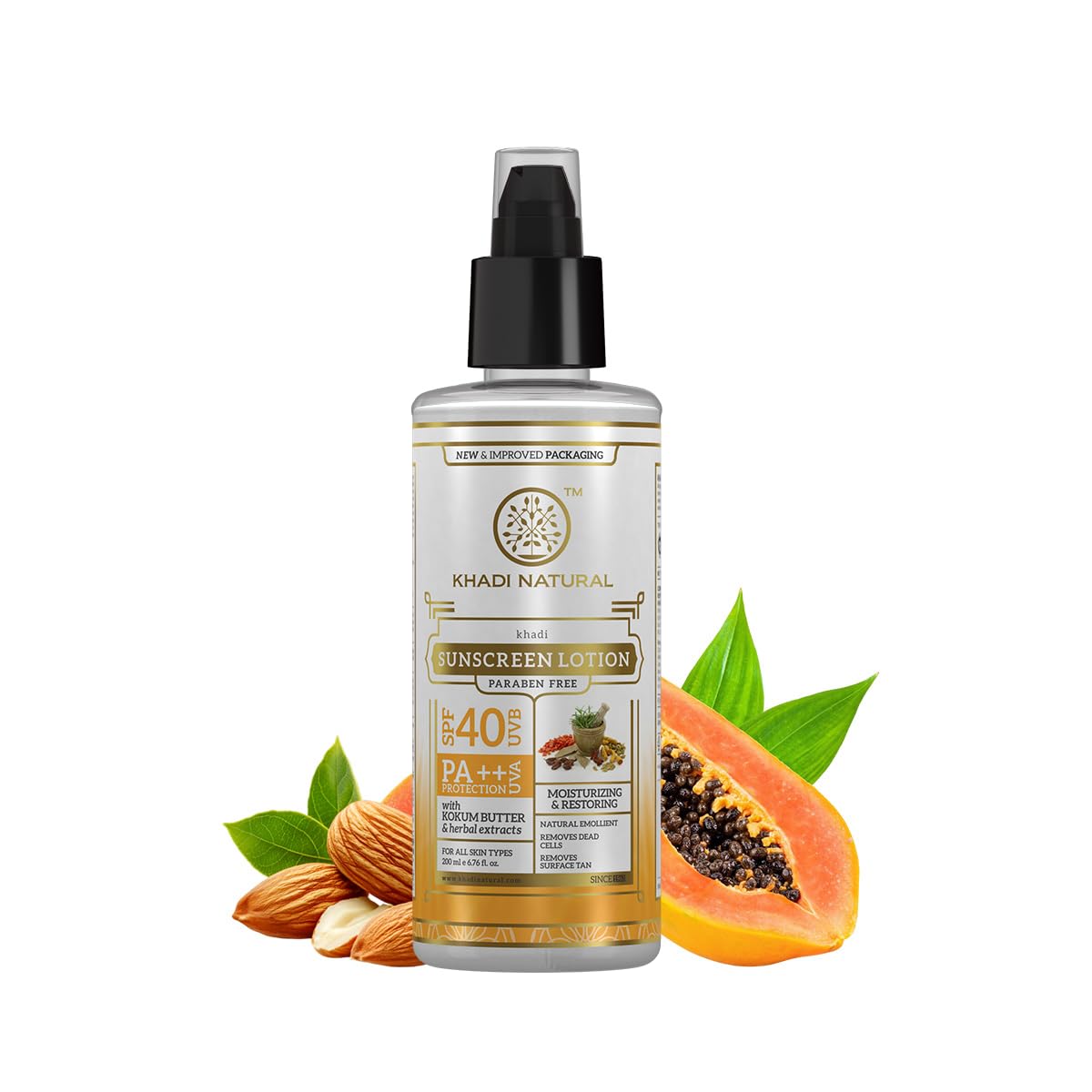 

Khadi Natural Sunscreen Lotion SPF 40 PA++ Non Sticky No White Cast Daily Sun Protection For All Skin Types Face And Body 100 ml