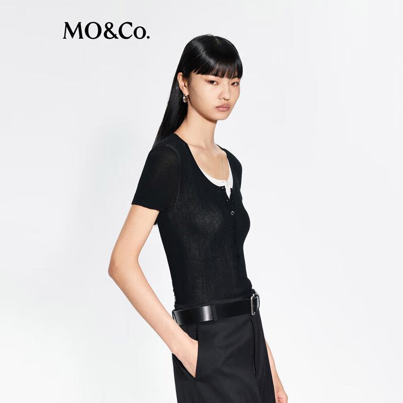 MO&Co. Women's Short Sleeve Slim-Fit Knit Polo Top