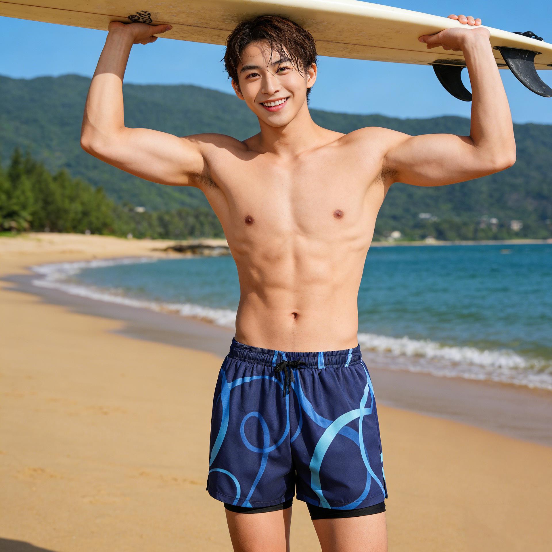 Men s Quick-Dry Blue Swim Trunks - Beach & Surf Shorts, Anti-Embarrassment Design 4XL (165-190 lbs)