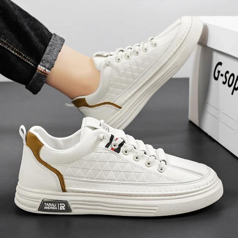 Fashion Platform Men Casual Shoes Leather Lightweight Slip On Men Board Shoes White Outdoor Sports Sneakers Comfort Tennis Shoes