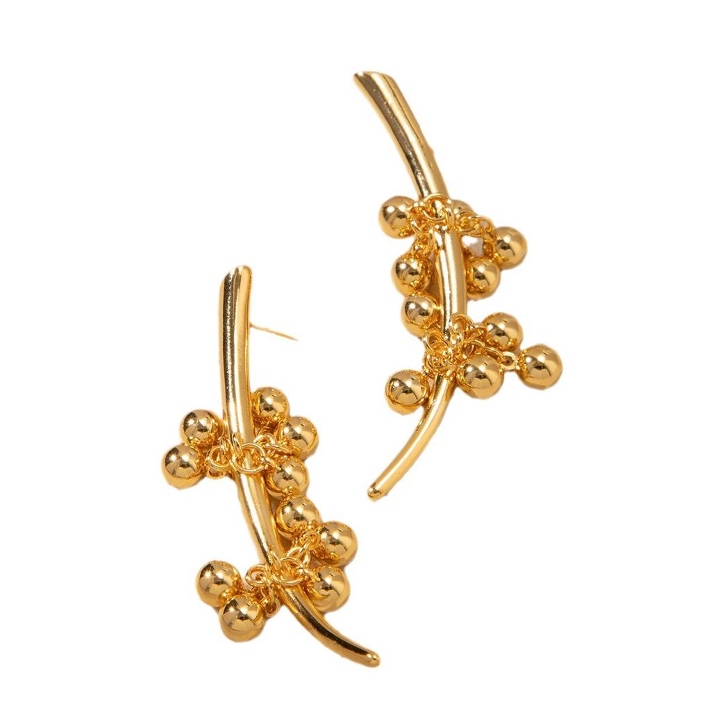 Light luxury high-end beaded fringed earrings 18K gold high color retention ins original design heavy industry fashion earrings