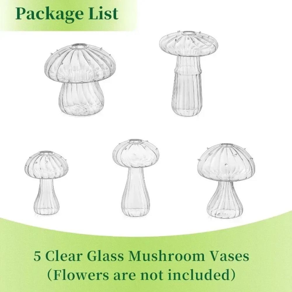 5Pcs/set Colourful Mushroom Glass Vase Creative Hydroponic Flower Pot Simple Table Decoration Home Decor Creative Vase