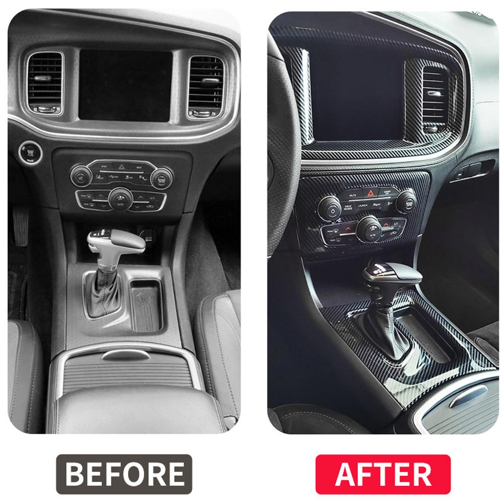 Accessori Interni Neri in Fibra di Carbonio Per Dodge Charger 2015-2025 Console Centrale Pannello Leve Cambio Aria Copertura Protettore Kit 5 Pezzi