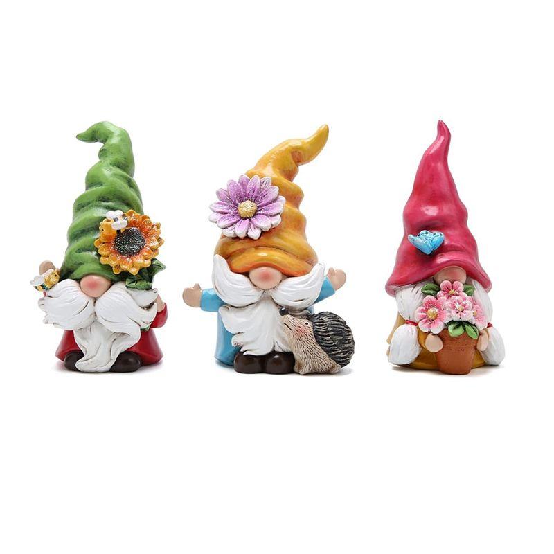 

AEE4-Set Of 3 Spring Gnome Decorations Flower Gnomes Ornaments Decor Summer Gnomes Figurines Spring Gnomes For Garden Decor