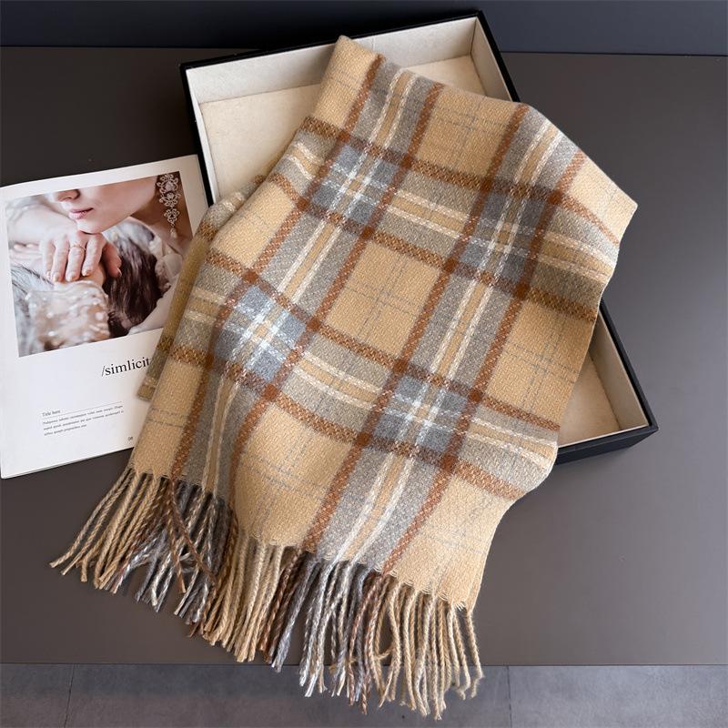 

Шарф женский зимний в клетку в корейском стиле, имитация кашемира, теплые шали, палантины, утолщенная пашмина, длинная бахрома, женский шарф-одеяло 200x66cm