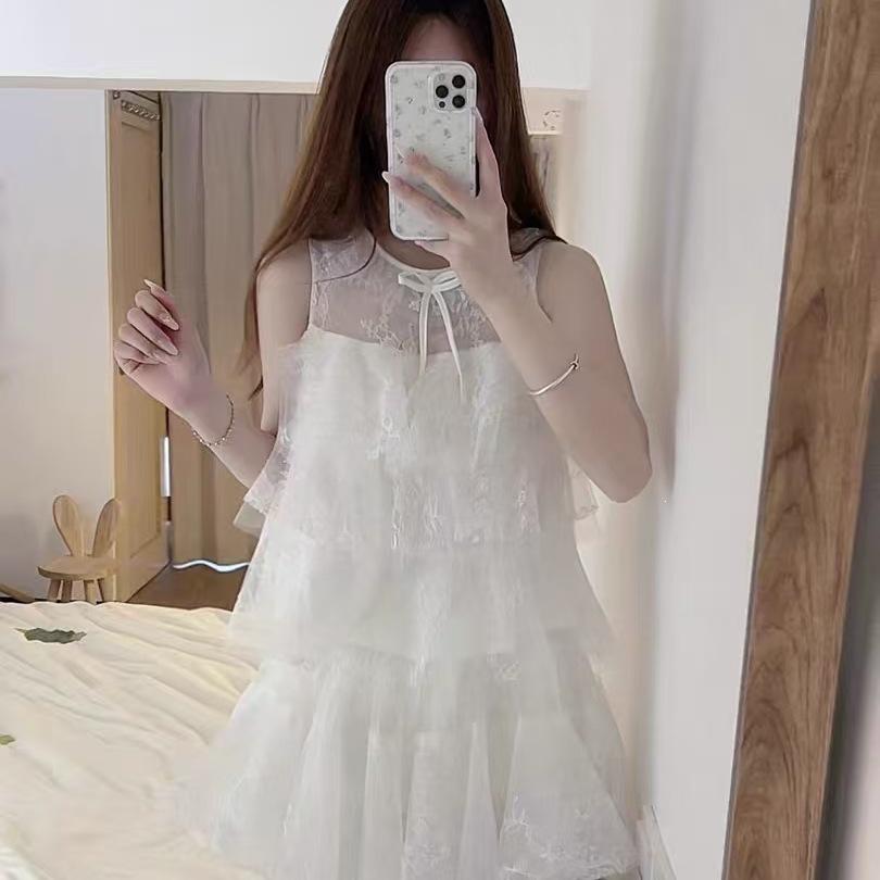 French Sweet Light Luxury Lace Top Skirt Set Women's Summer Vacation Style Super Fairy Vest Skirt Two-piece Set