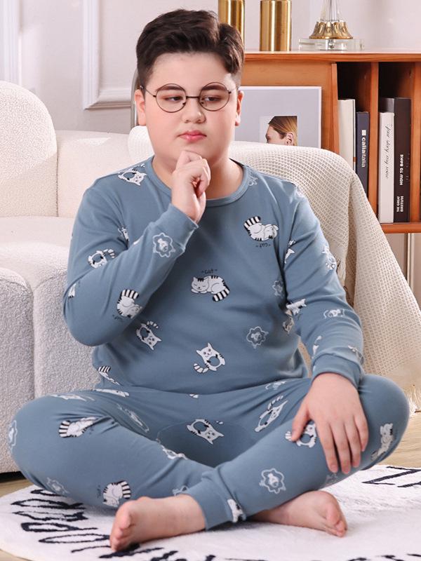 Teen Cotton Wool Pajama Set - Warm Autumn/Winter Underwear for Boys & Students