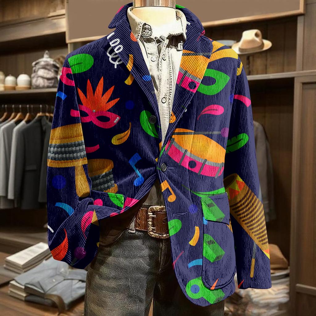 Herren Bedruckter Kord Samt Taschen Anzug Jacke Cardigan Herren Freizeitanzug