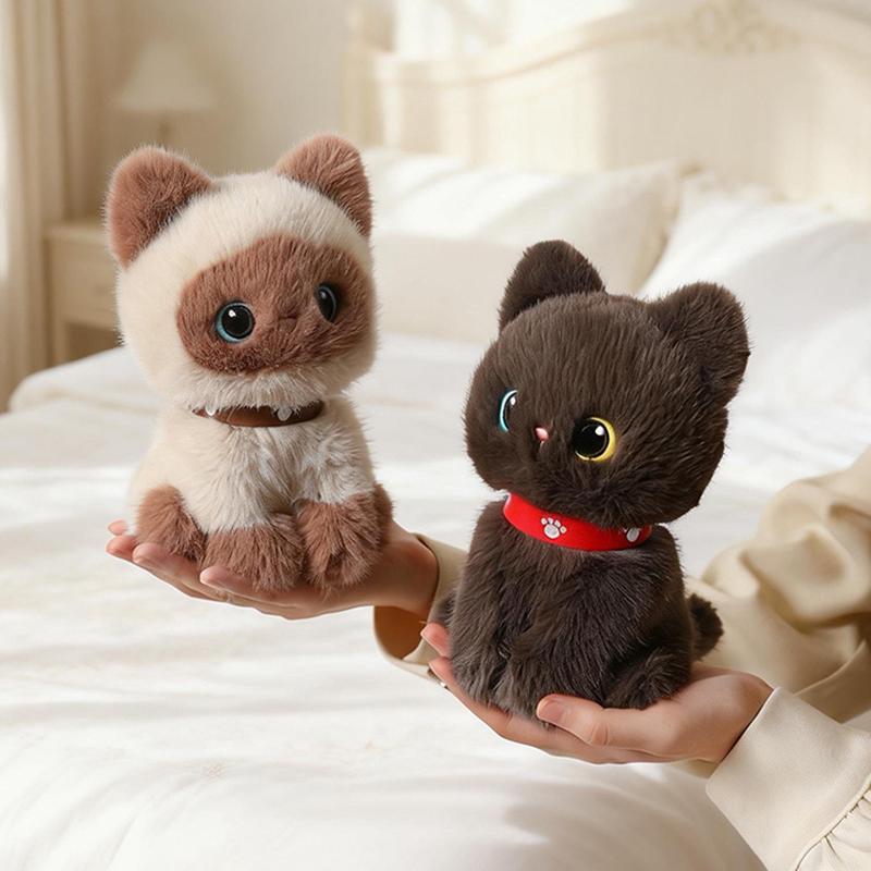 2025Cm Squatting Cat Doll Plush Toy Small Kitten Plushie Black White 3-Color Siamese Cat Appeasing Present