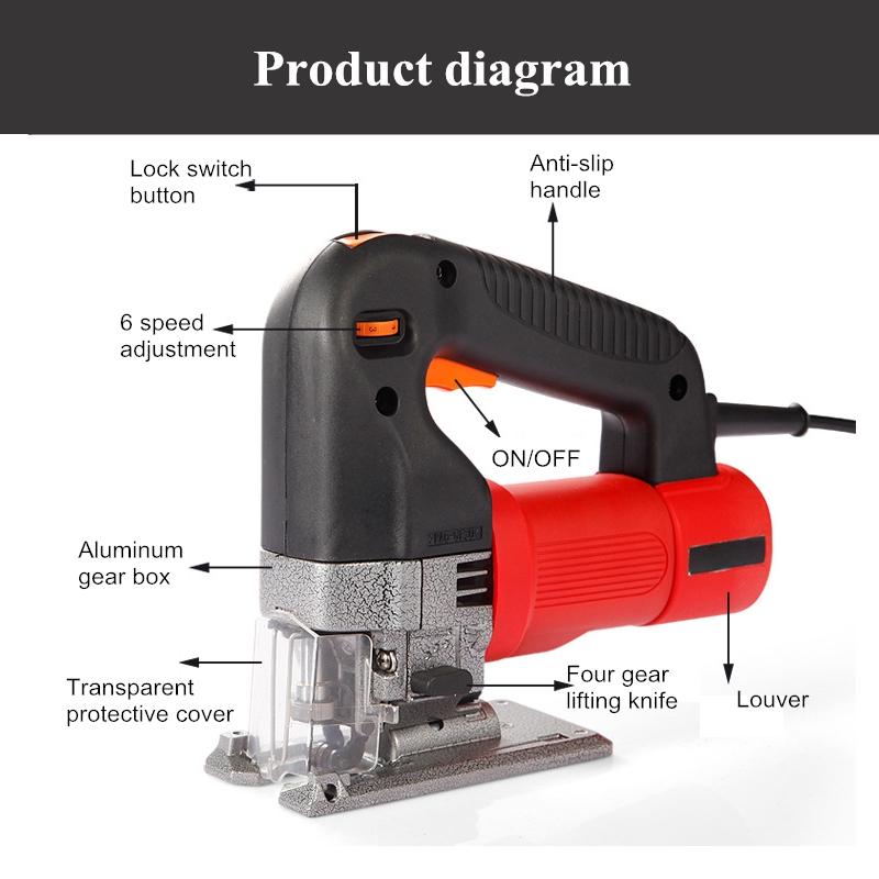 750W  Electric Jig Saw Variable Speed Woodworking Curve Saws with Cutting Blade