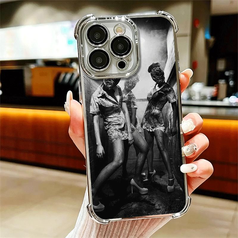 Silent Hill Horror Theme Soft Phone Case For iPhone 15 16 17 Air 14 Pro Max 16E Plus 13 12 Mini Plating Anti-Fall Fundas iPhone 14 Pro