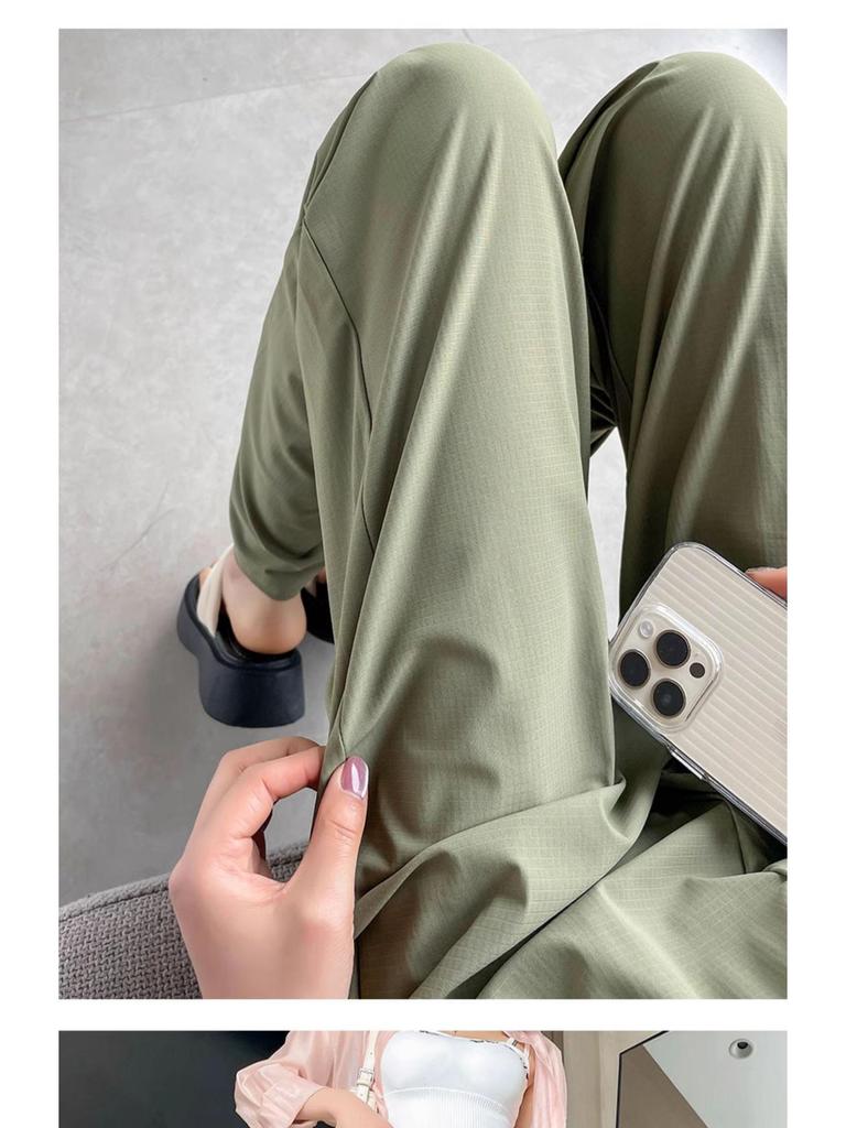 Women's Summer High Waist Ice Silk Wide-Leg Pants - 2025 New, Lightweight, Floor-Length, Loose, Slimming, Casual Straight Leg Design.