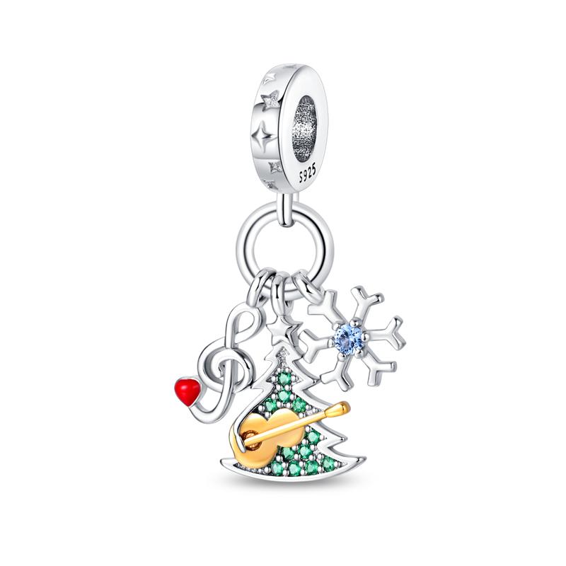 Silver-Plated Christmas Series Charms for Women, Fits Original Diy Bracelet, Bangle, DIY Beads, Birthday, Fine Jewelry Gift