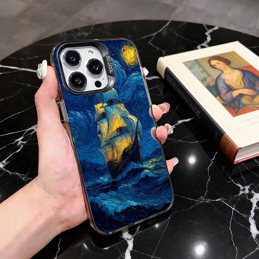 

Art Van Gogh Starry sky Phone Case For iPhone 17,16,15,14,13,12,11 Plus,Pro Max,XS,Colored Silver Plated Inside Cover iPhone13