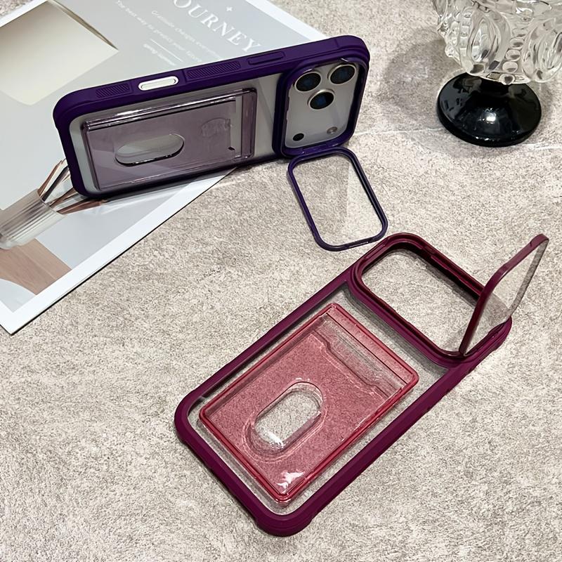 Luxury Slot Card Holder Wallet Clear Case For iPhone 17 Air 16 15 14 13 12 11 Pro Max Fold Lens Stand Holder Shockproof Cover