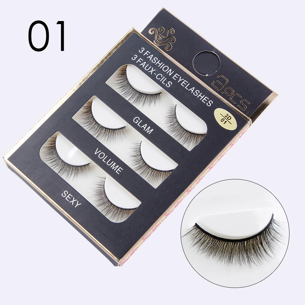 3Pairs Natural False Eyelashes 3D Mink Lashes Eyelash Extension Makeup False Lashes Kit