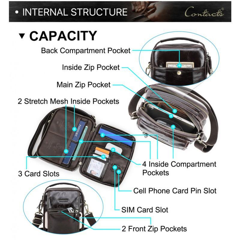 Black Angel Head Leather Passport Boarding Pass Storage Men's Shoulder Bag Multi Functional Genuine Crossbody