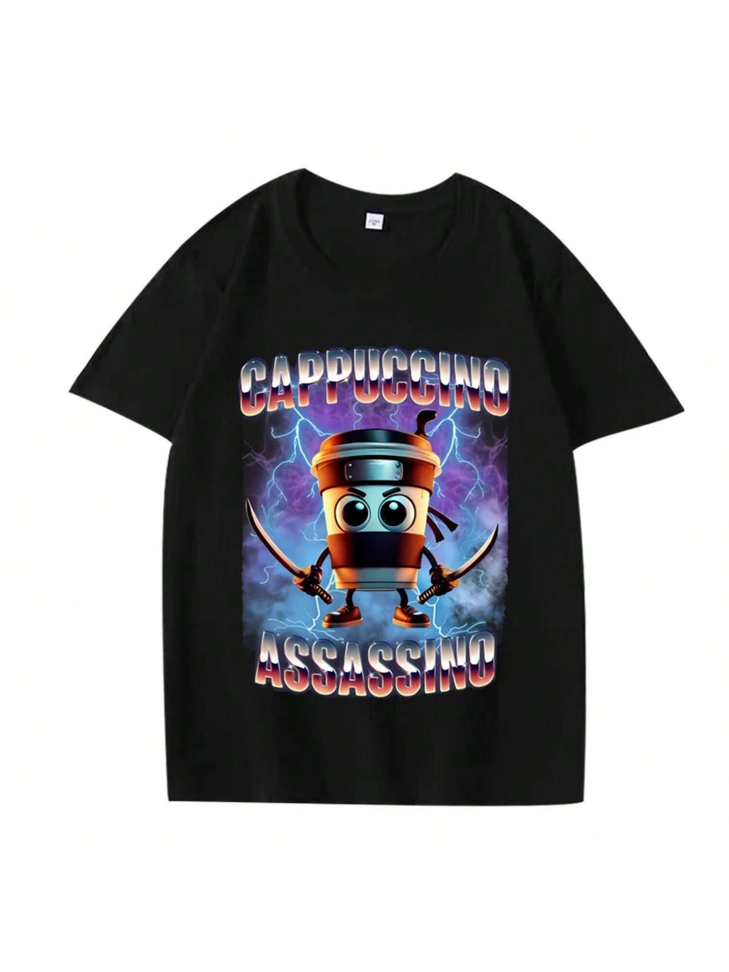 

Italian Brainrot Cappuccino Assassino T Shirt Men Women Oversized 100% Cotton Streetwear Short Sleeve Summer Print Unisex Tops XXXXXL чёрный