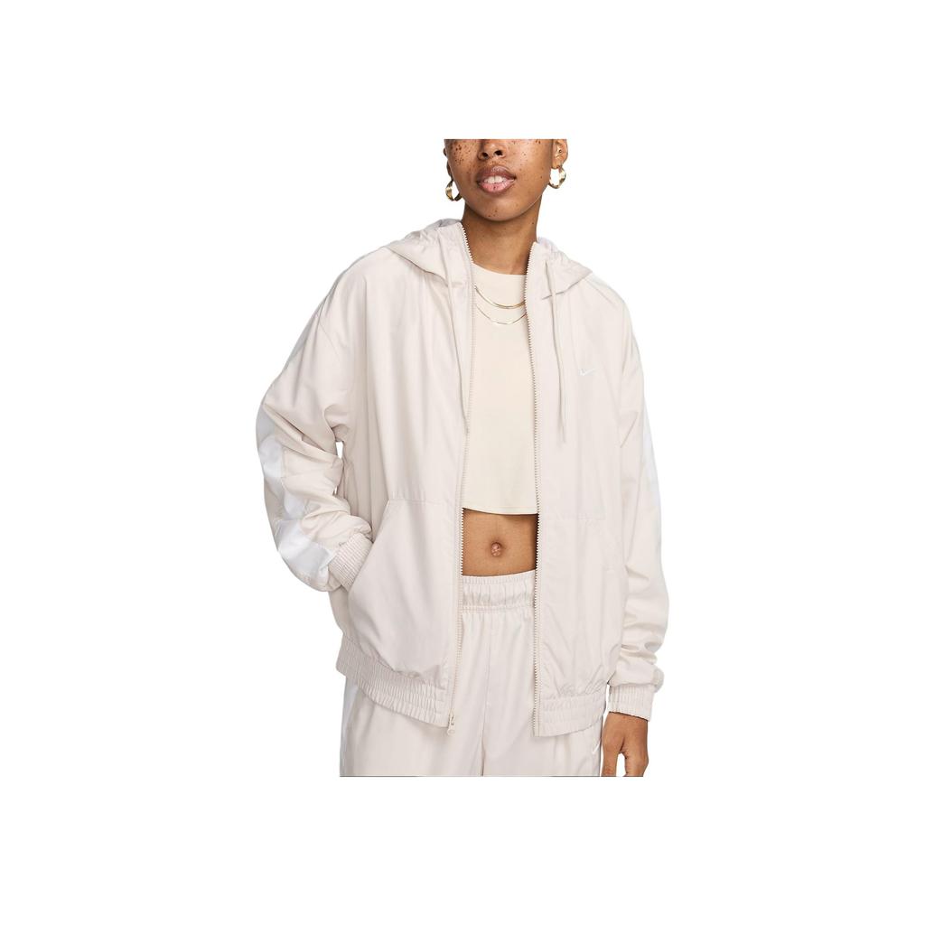 Nike Sportswear Classic Woven Solid Color Hooded Zip Long Sleeve Jacket Women Jackets Light-Color FV6298-104