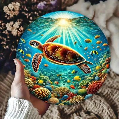 Modern Sea Turtle Metal Wall Art Rustic Ocean Decor Round Metal Sign Home Office