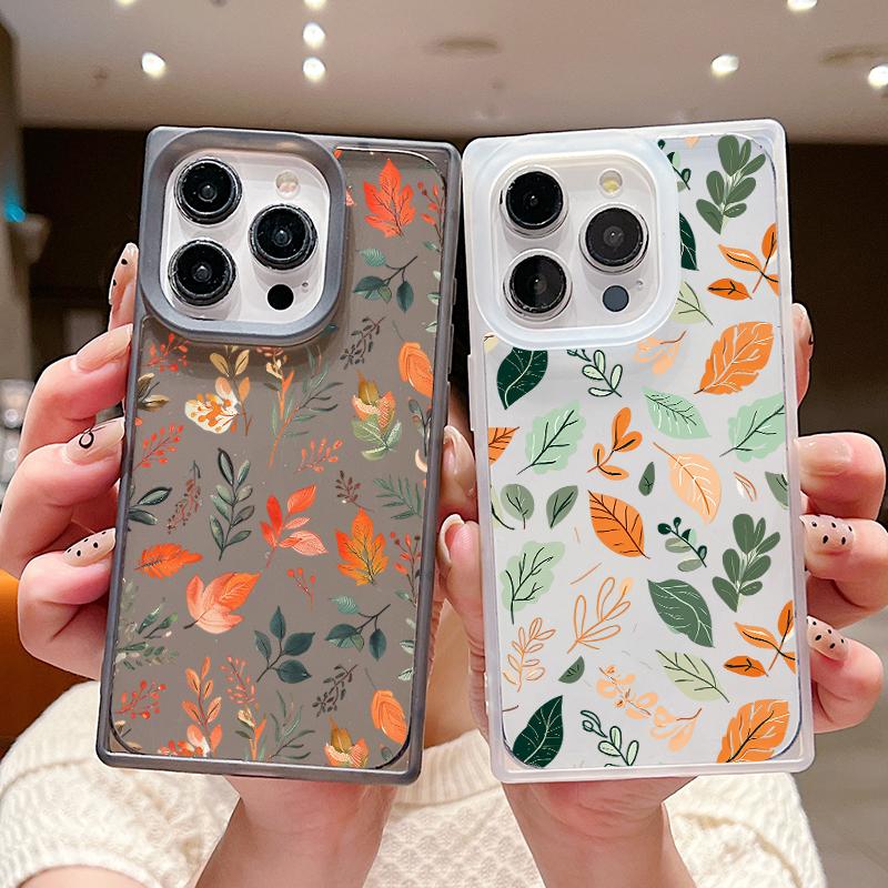 Frosted Square Transparent Phone Case for iPhone 16 Pro 15 14 Plus 13 12 Pro Max 11 Tree Leaves Floral Pattern Tpu Soft Shockproof Slim Cover