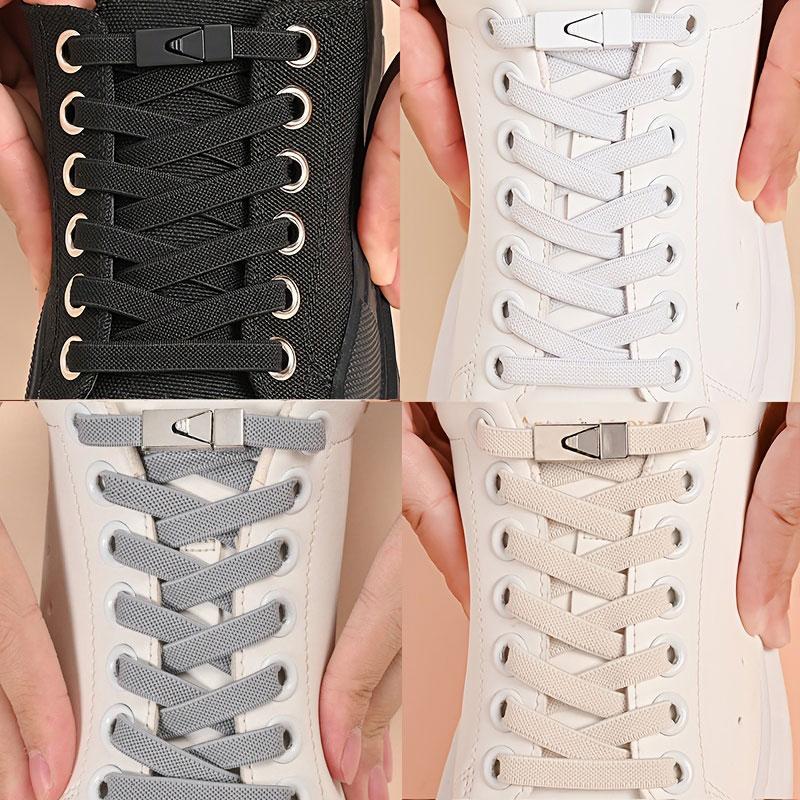1 Pair 8mm No Tie ShoeLaces Press Lock Shoe laces Without Ties Elastic Laces Sneaker Kids Adult Widened Flat Shoelace for Shoes