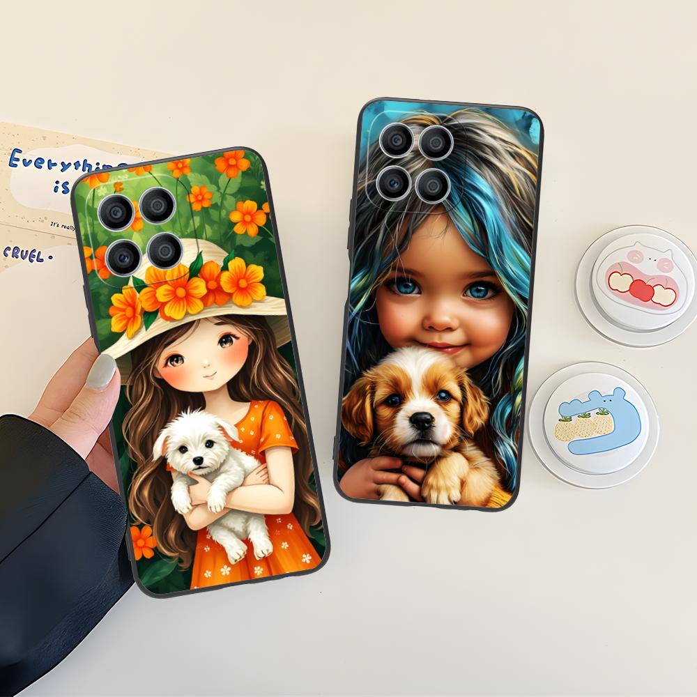 Girl Dog Puppy Matte TPU Mobile Phone Case for Honor 90 80 70 60 50 30 20 10 9 8 7 Pro S SE Lite 5G Colorful Printing Cover