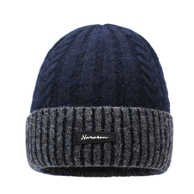 Winter Thick Knitted Hat men's Warm Retro College Style Wool Solid Color Wool Hat