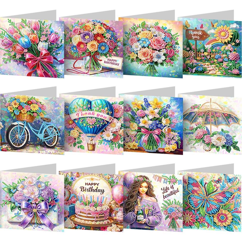 8/12PCS DIY Diamond Art Greeting Cards Rhinestone Diamond Art Mosaic Postcards for Christmas Birthdays Thanksgiving and Holidays