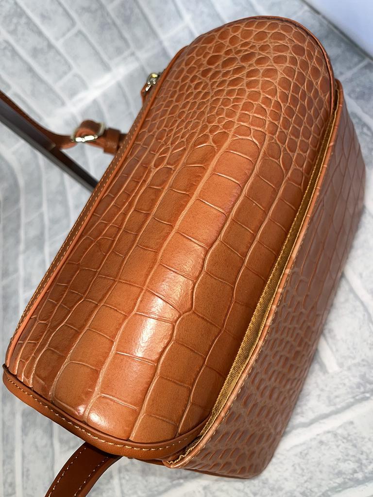 Italian Leather Crocodile Embossed Shoulder Bag with Flap LPR15 (Orange Brown) Travel Shoulder Bag