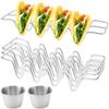 ZMDMAH 3-Piece Taco Holder Set with 2 Pcs 70ml Sauce Cups, Stainless Steel Taco Stand, Hot Dog Holder, Wave-Form Food Stand for Family Parties