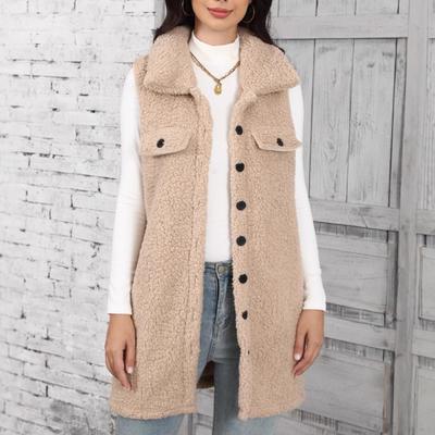 Women's Fuzzy Fleece Vest Casual Warm Lapel Button Down Sherpa Vest Jacket for Fall Winter Sleeveless Coat Comfortable Cardigan Outerwear for Women