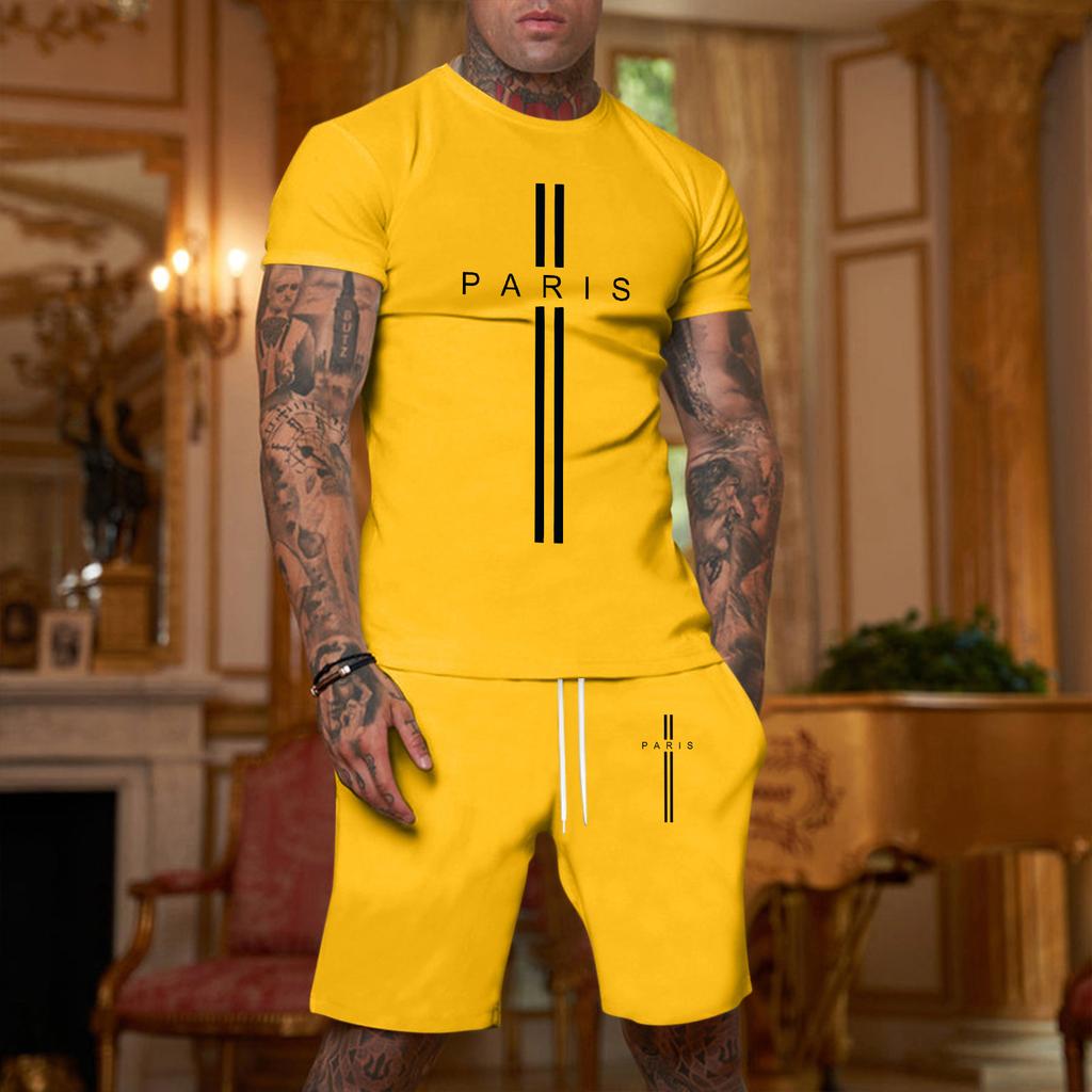 Men's Printed Plus Size Loose Short-Sleeve And Shorts Set Casual Short-Sleeve And Shorts Set