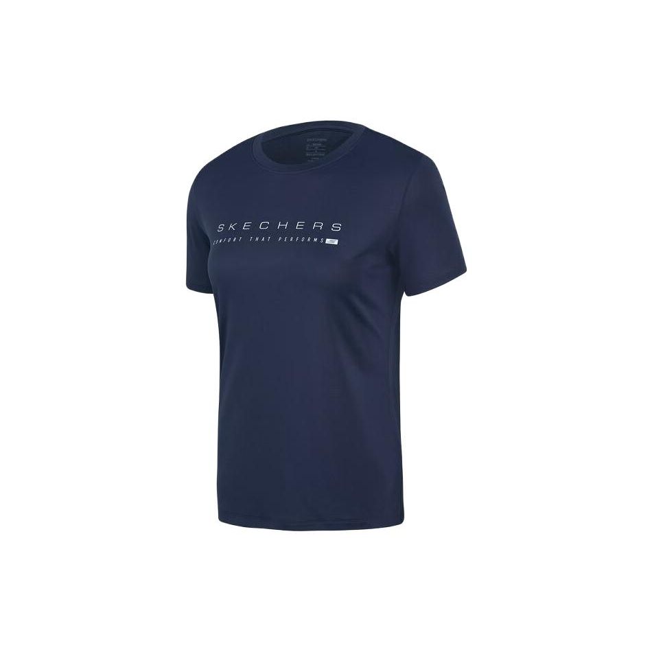 Skechers Letter Print Quick-Dry Breathable Round Neck Short Sleeve T-Shirt Women Tops Navy-Academy-Blue P223W056-02MZ M
