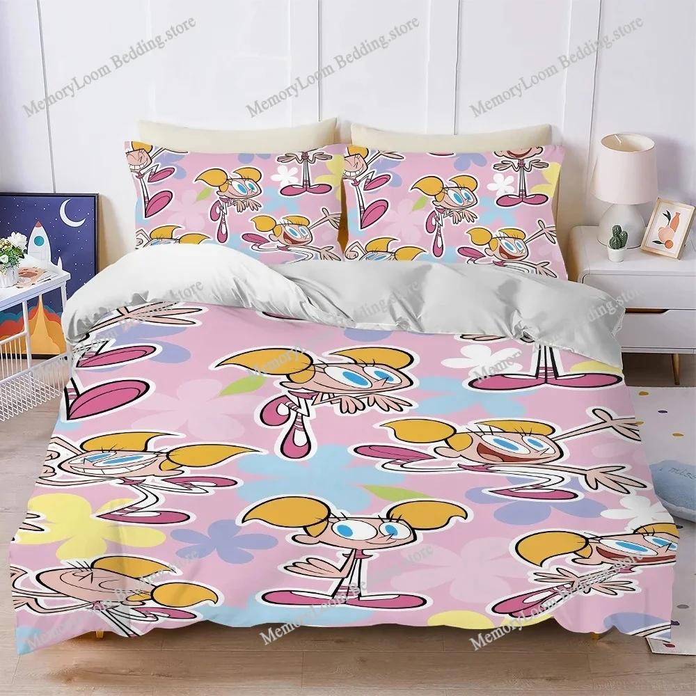 Divertente Carino D-Dexters-Lab Set Copripiumino Stile Casa Biancheria da Letto Morbido Cotone Lavabile Letto Quattro Stagioni Dormitorio Studente Tessile per la Casa9