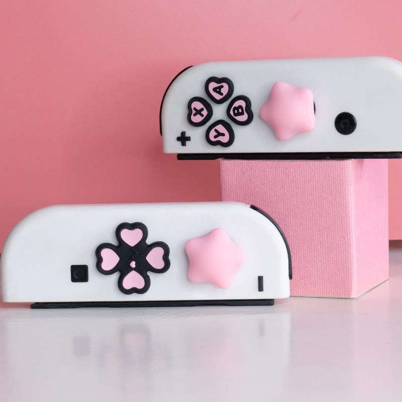 1 Set Anti-Slip Thumb Stick Caps + D-Pad Cover For Ns2 Accessories Cute Heart Shape Silicone Button Covers For Switch 2 Joycons