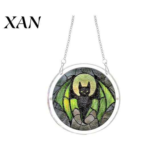 Window Hanging Decoration Halloween Scary Bat Pumpkin Acrylic Jigsaw Puzzle Suncatcher, Stained Glass Style Stainless Steel Chain Hanger Decor