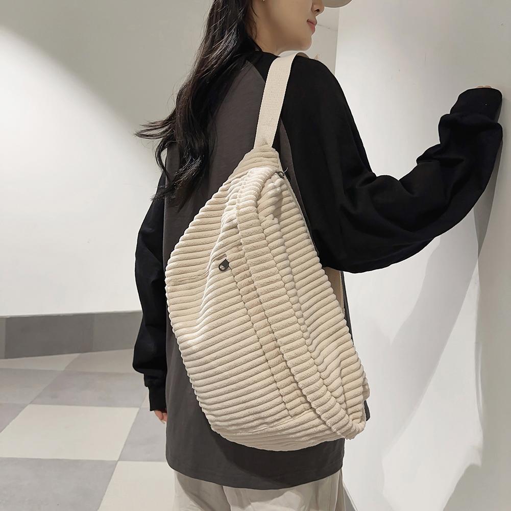 Corduroy Simple Shoulder Bag Solid Color Fashion Waist Bag Stylish Sports Bag Adjustable Wide Strap Multi-pockets Belt Bag