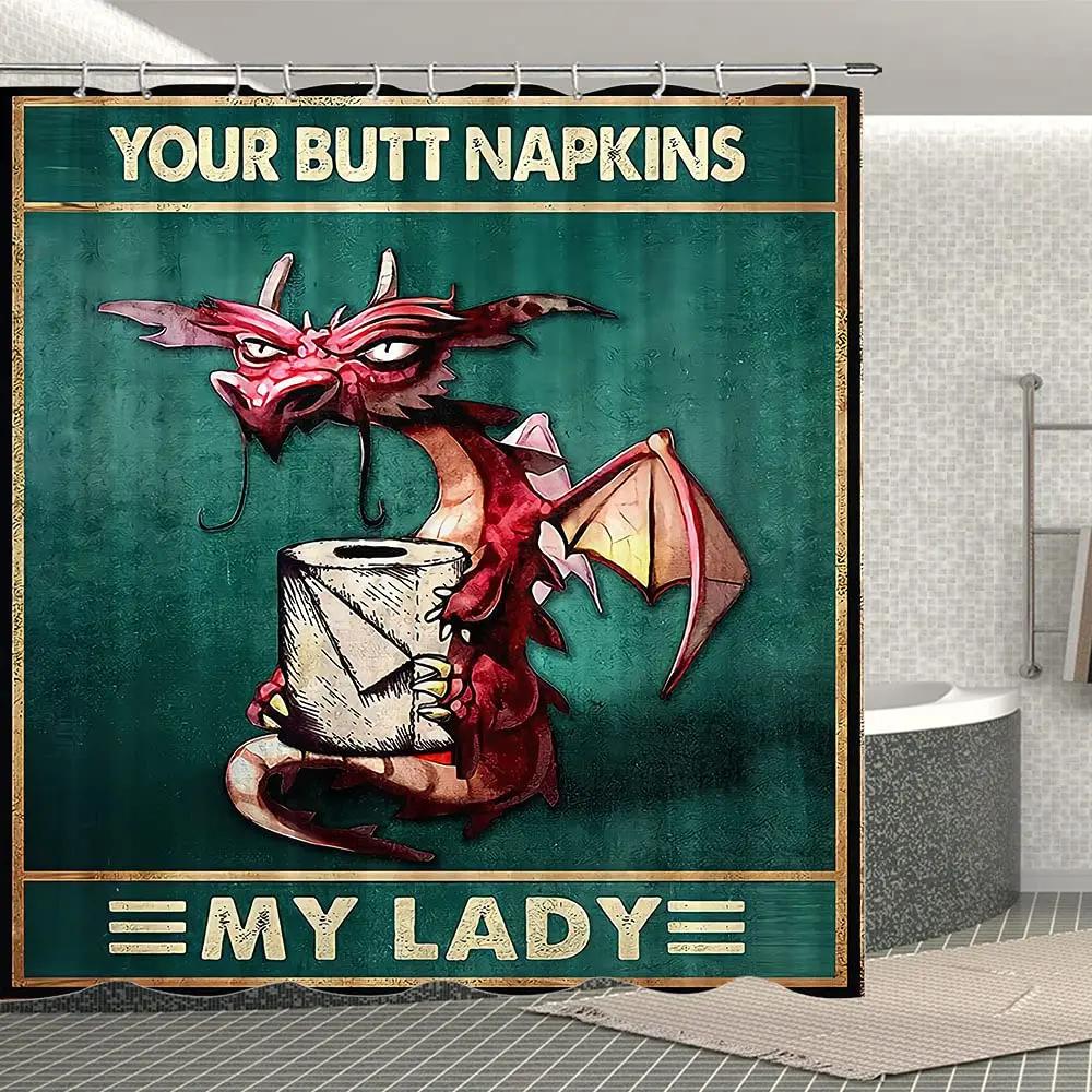 Thème Fantasy Médiévale Dragon Violet Rideau de Douche Animaux Magiques Tissu Polyester Rideau de Bain Pour Décoration de Salle de Bain Avec Crochets
